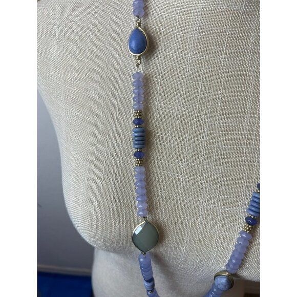 Chico's Mixed Media Mixed Stone Silvertone and Lavender Purple Necklace Converti - Picture 3 of 5